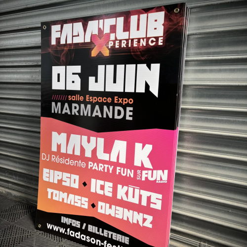 Panneau événementiel Fada'Club Xperience pour une soirée à l'Espace Expo de Marmande
