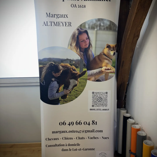 Roll-up personnalisé pour ostéopathe animalier avec photos et coordonnées